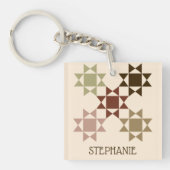 アミッシュキルトプリントニュートラルカラーパーソナライズされた キーホルダー (正面)