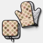 アミッシュキルトプリントニュートラルカラーパーソナライズされた 鍋つかみ&鍋敷きセット (正面/裏面)