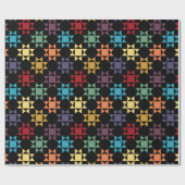 アミッシュキルトプリントブライトカラーオンブラックパターン(の模様が)ある ラッピングペーパー (フラット)