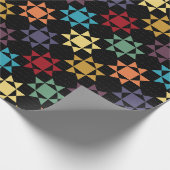 アミッシュキルトプリントブライトカラーオンブラックパターン(の模様が)ある ラッピングペーパー (角)