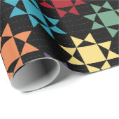 アミッシュキルトプリントブライトカラーオンブラックパターン(の模様が)ある ラッピングペーパー (ロールコーナー)