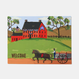 アミッシュファームスタイルカントリーハウスパーソナライズフロア ドアマット