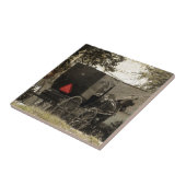 アミッシュホースと乳母車セピア葉書デジタルアート タイル (側面)