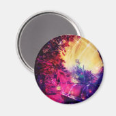 アミッシュホースと乳母車トリップ(幻覚体験)のようなデジカラフルタルアート マグネット (正面/裏面)