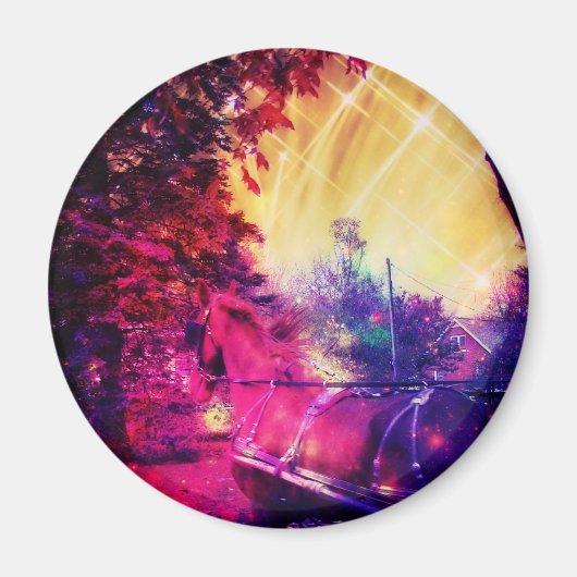 アミッシュホースと乳母車トリップ(幻覚体験)のようなデジカラフルタルアート マグネット (正面)