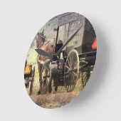 アミッシュホースアンド乳母車 ラウンド壁時計 (傾斜)