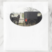 アミッシュ乳母車「駐車場」 楕円形シール (バッグ)