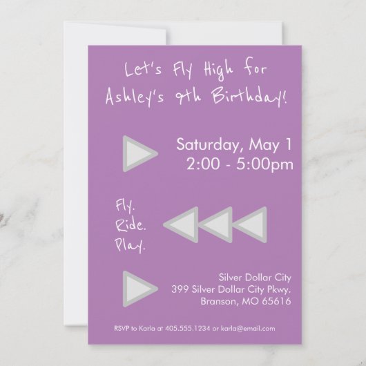 アミューズメントテーマパーク誕生日パーティーの招待 招待状 (裏面)