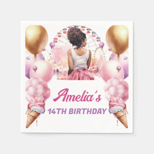 アミューズメントパークアフリカンアメリカン誕生日 スタンダードカクテルナプキン (正面)