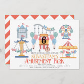 アミューズメントパークキッド誕生日 招待状 (正面/裏面)