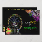 アミューズメントパークテーマ誕生日パーティー招待 招待状 (正面/裏面)