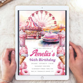 アミューズメントパークバースデーパーティーウォーターカラーカスタム 招待状