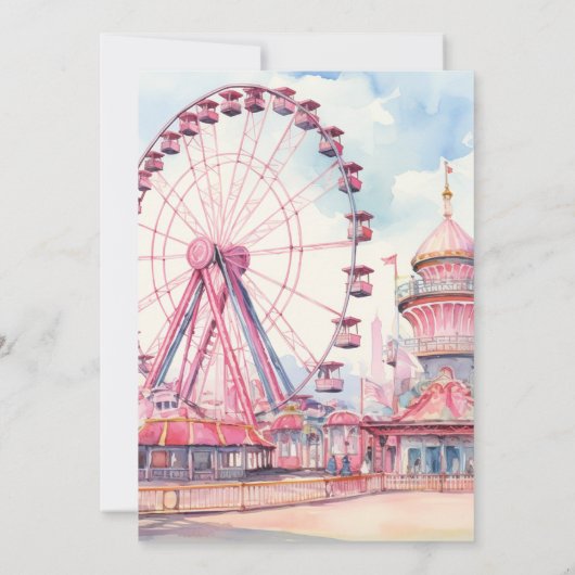 アミューズメントパークバースデーパーティーウォーターカラーカスタム 招待状 (裏面)