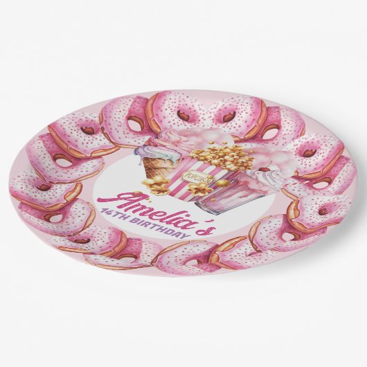 アミューズメントパークパーソナライズされたピンク ペーパープレート (アングル)