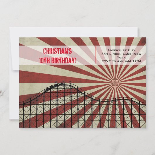 アミューズメントパークローラーコースター誕生日招待状 招待状 (正面)