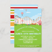 アミューズメントパーク誕生日パーティーの招待 招待状 (正面/裏面)