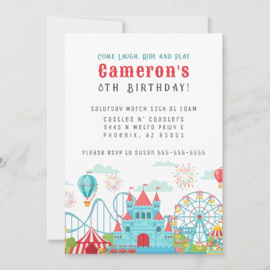 アミューズメントパーク誕生日招待状 招待状 (正面)