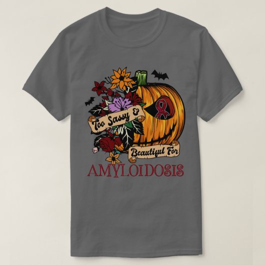 アミロイドーシス認識度レトロハロウィーン怖いカボチャ Tシャツ (デザイン正面)