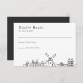 アムステルダムでの結婚式 | スタイライズされたスカイライン 返信ハガキ 出欠カード (正面/裏面)