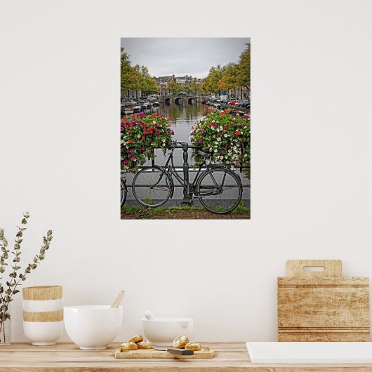 アムステルダムで自転車に乗りたい – はがき ポスター (キッチン)