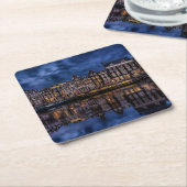 アムステルダムと運河アットデュスク スクエアペーパーコースター (アングル)