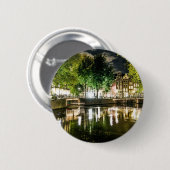 アムステルダムのオランダの夜運河 缶バッジ (正面&裏面)