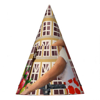 アムステルダムのポスター：ピンアップガールサイクリング。 パーティーハット