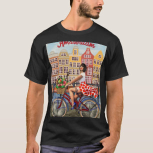 アムステルダムのポスター:ピンアップガールサイクリング。 Tシャツ