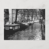 アムステルダムのモノクロ運河写真 ポストカード (正面)