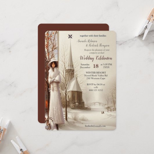 アムステルダムの冬のお祝い 招待状 (正面/裏面インサイチュ)