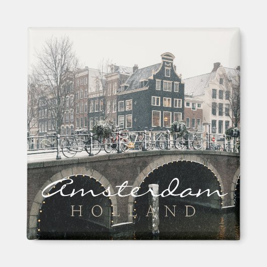 アムステルダムの冬の運河 マグネット (正面)