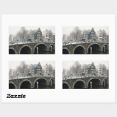 アムステルダムの冬の運河 長方形シール (シート)