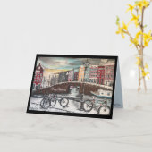 アムステルダムの冬 – サイクリストのクリスマスカード カード (黄色い花)