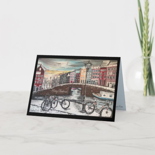 アムステルダムの冬 – サイクリストのクリスマスカード カード (正面)