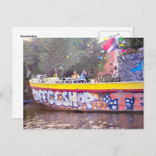 アムステルダムの古いオランダバージのコーヒーショップ ポストカード (正面/裏面)