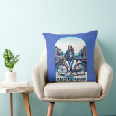 アムステルダムの女の子、自転車でブリッジ クッション (椅子)