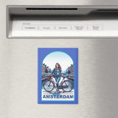 アムステルダムの女の子、自転車でブリッジ マグネット (インサイチュ (食洗機))