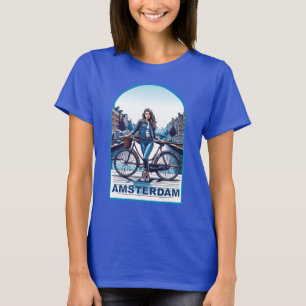 アムステルダムの女の子、自転車でブリッジ Tシャツ