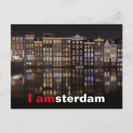 アムステルダムの家で夜のカラフル灯 ポストカード