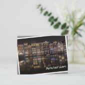 アムステルダムの家は夜にカラフル灯がついている ポストカード (スタンド正面)