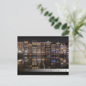 アムステルダムの家は夜にカラフル灯がついている ポストカード (スタンド正面)