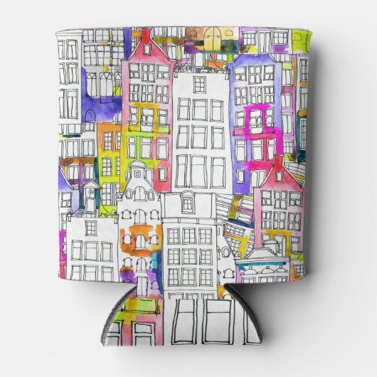 アムステルダムの家：水の色シームレスなパターン 缶クーラー (正面)