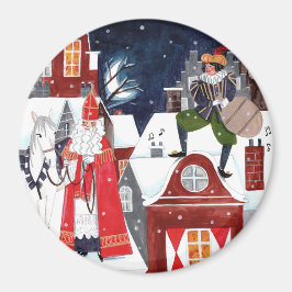 アムステルダムの屋根の上でシンタークラースとピートがBut マグネット