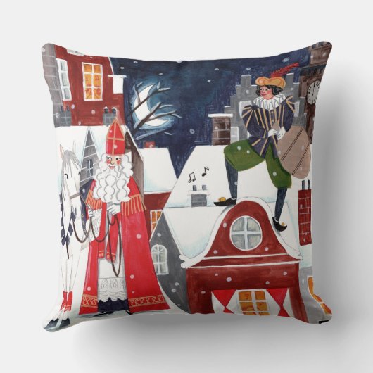 アムステルダムの屋根の上のシンタークラースとピート クッション (裏面)