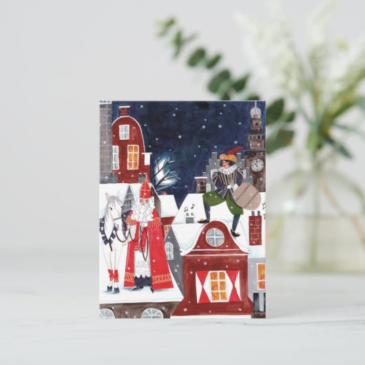 アムステルダムの屋根の上のシンタークラースとピート シーズンポストカード (スタンド正面)