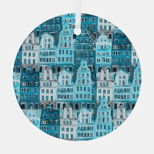 アムステルダムの建築、青い水の色のテクスチャ。 ガラスオーナメント (裏面)