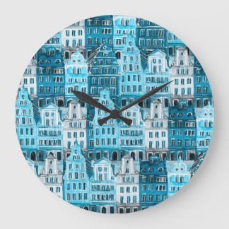 アムステルダムの建築、青い水の色のテクスチャ。 ラージ壁時計