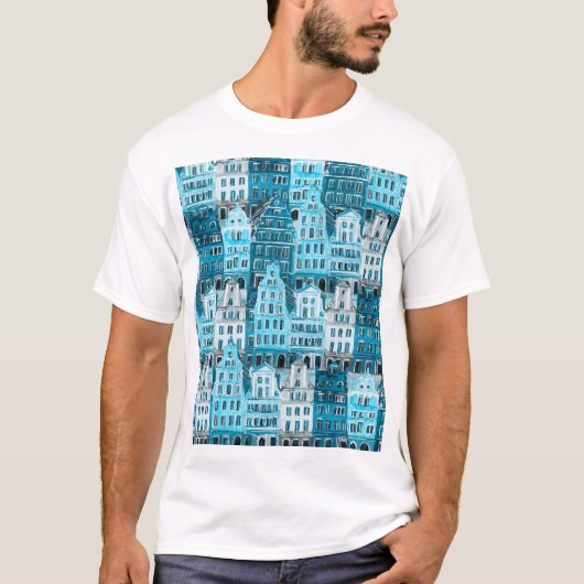 アムステルダムの建築、青い水の色のテクスチャ。 Tシャツ (正面)