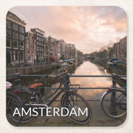 アムステルダムの日没の自転車 スクエアペーパーコースター