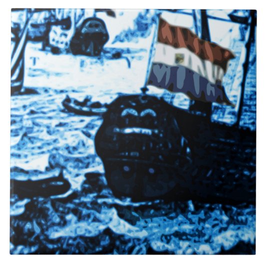 アムステルダムの旧式な船のDelftwareのヴィンテージの一見C2 タイル (正面)